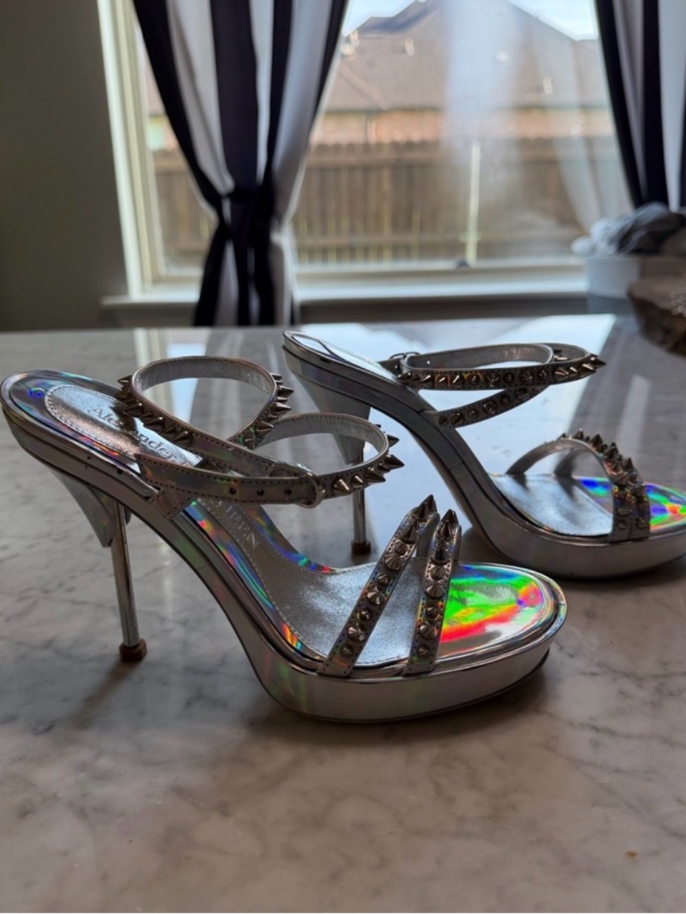 NWT ** Alexander McQueen Iridescent Holographic Studded High Heel Sandals
